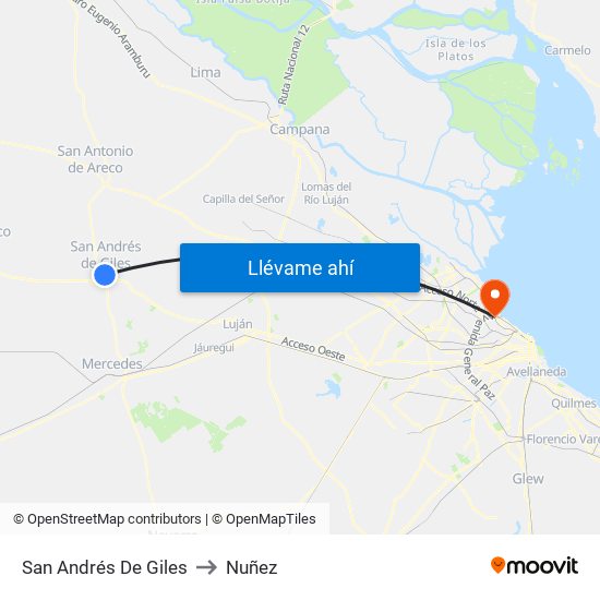 San Andrés De Giles to Nuñez map