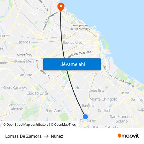 Lomas De Zamora to Nuñez map