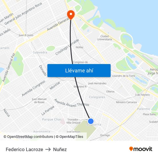 Federico Lacroze to Nuñez map