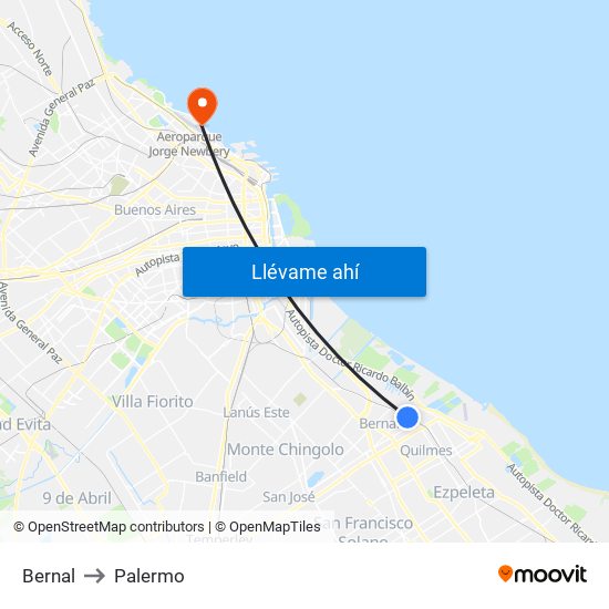 Bernal to Palermo map