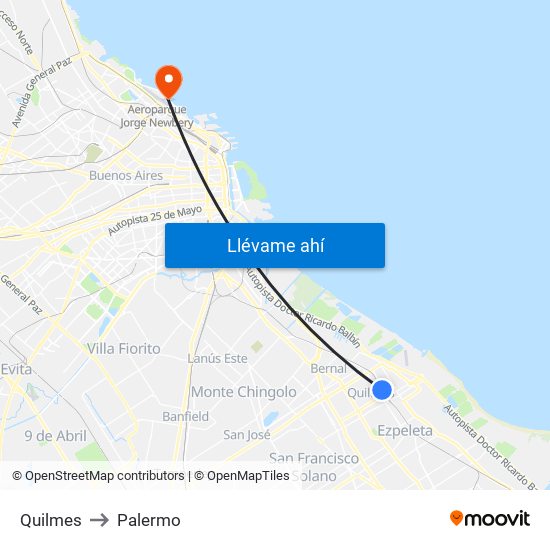 Quilmes to Palermo map