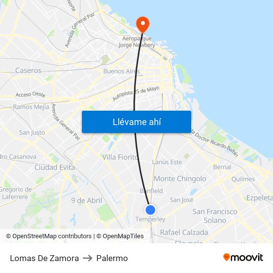 Lomas De Zamora to Palermo map