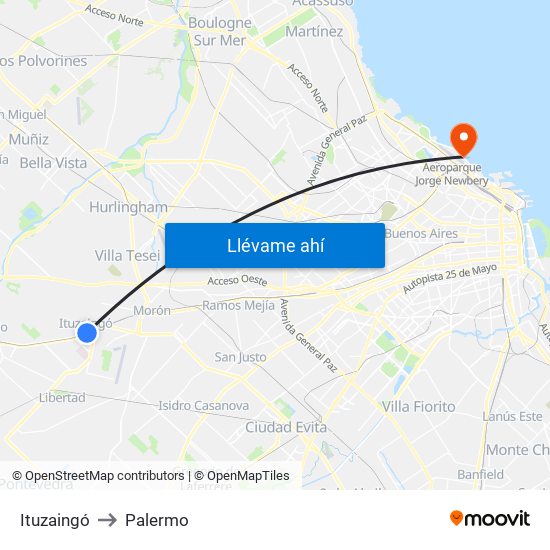 Ituzaingó to Palermo map