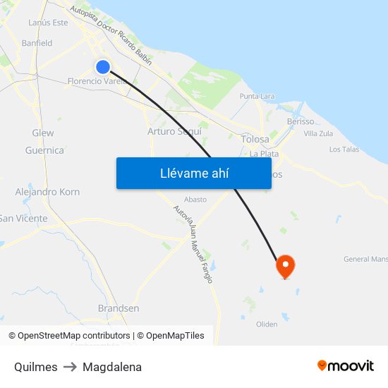 Quilmes to Magdalena map
