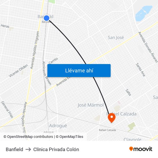 Banfield to Clínica Privada Colón map