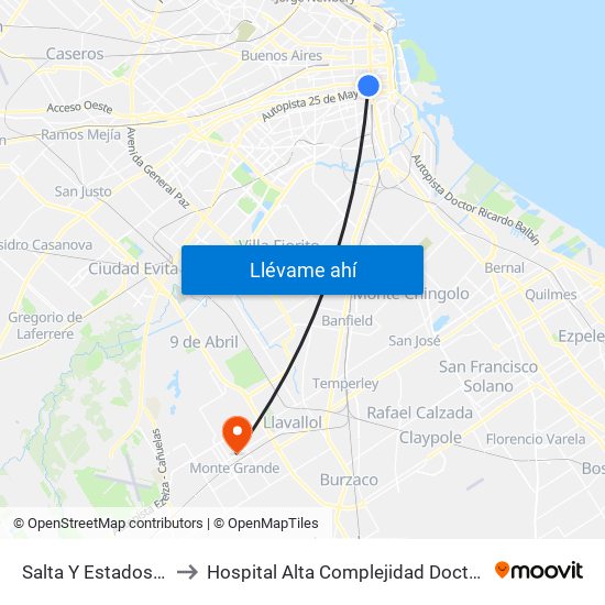 Salta Y Estados Unidos to Hospital Alta Complejidad Doctor Luis Leloir map
