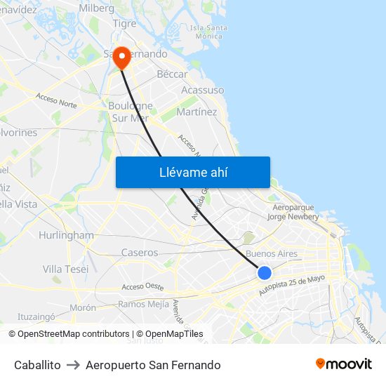 Caballito to Aeropuerto San Fernando map