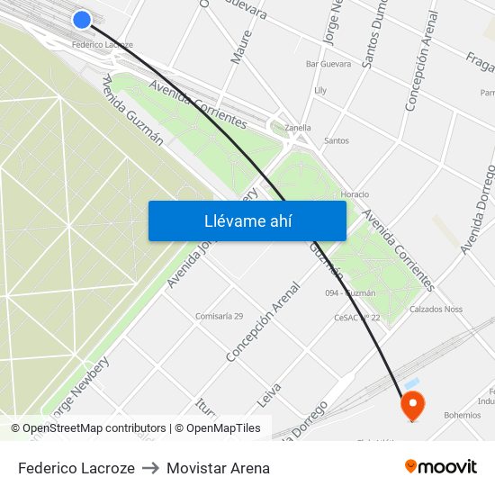 Federico Lacroze to Movistar Arena map