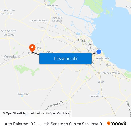 Alto Palermo (92 - 128) to Sanatorio Clinica San Jose Obrero map