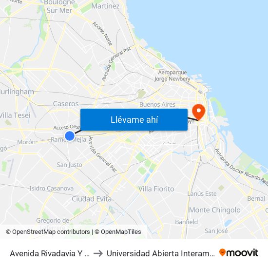 Avenida Rivadavia Y Sargento Cabral to Universidad Abierta Interamericana - Sede Centro map