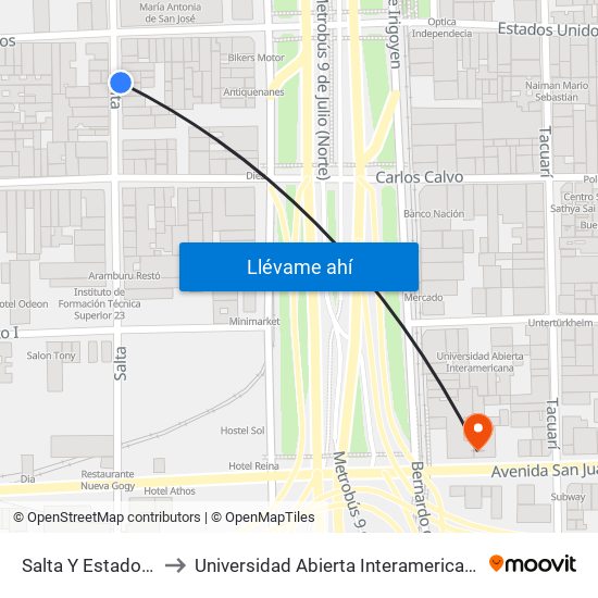 Salta Y Estados Unidos to Universidad Abierta Interamericana - Sede Centro map