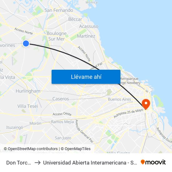 Don Torcuato to Universidad Abierta Interamericana - Sede Centro map