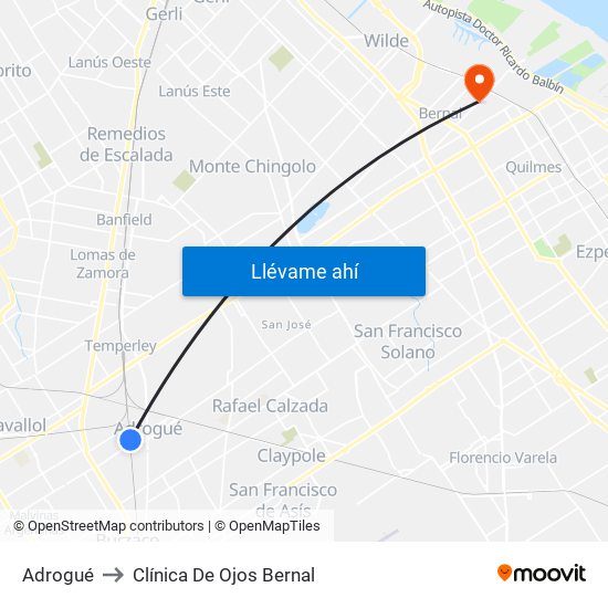 Adrogué to Clínica De Ojos Bernal map