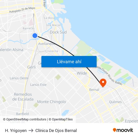 H. Yrigoyen to Clínica De Ojos Bernal map