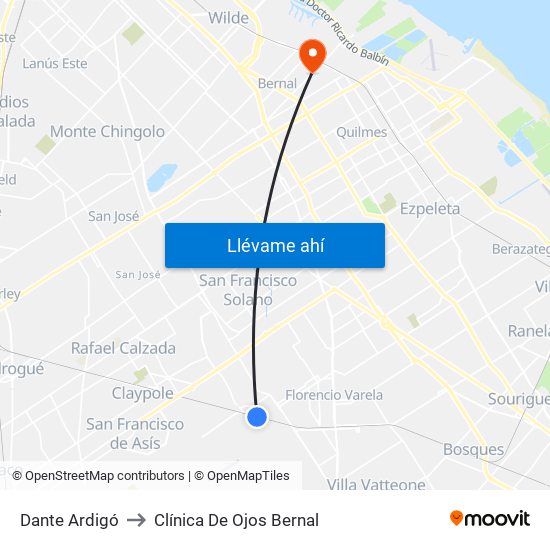 Dante Ardigó to Clínica De Ojos Bernal map