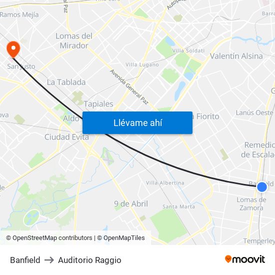 Banfield to Auditorio Raggio map