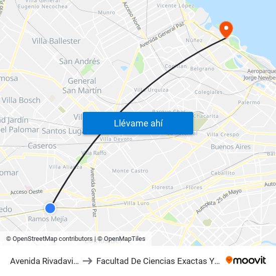 Avenida Rivadavia Y Sargento Cabral to Facultad De Ciencias Exactas Y Naturales - Pabellón Cero + Infinito map