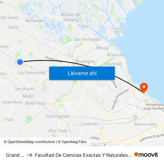 Grand Bourg to Facultad De Ciencias Exactas Y Naturales - Pabellón Cero + Infinito map
