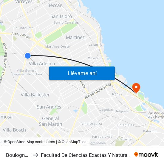 Boulogne Sur Mer to Facultad De Ciencias Exactas Y Naturales - Pabellón Cero + Infinito map