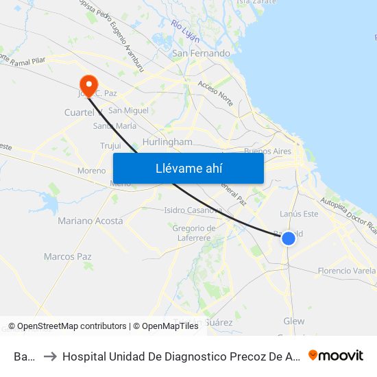 Banfield to Hospital Unidad De Diagnostico Precoz De Alta Complejidad Rubén Caporaletti map