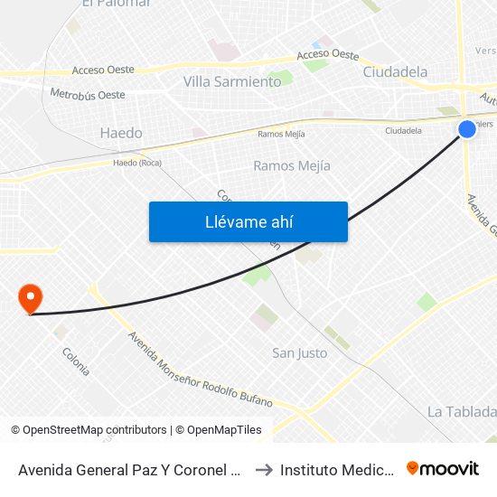 Avenida General Paz Y Coronel Falcón (21 - 28) to Instituto Medico Aguero map