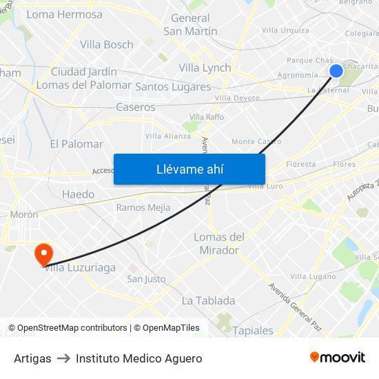Artigas to Instituto Medico Aguero map