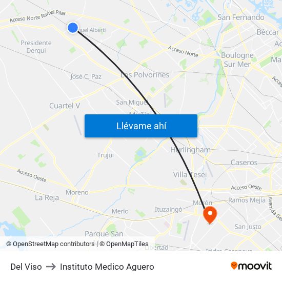 Del Viso to Instituto Medico Aguero map