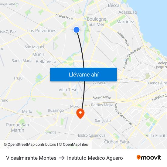 Vicealmirante Montes to Instituto Medico Aguero map