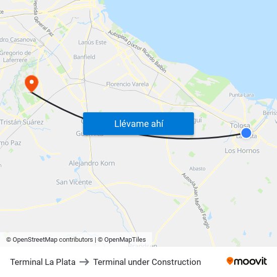 Terminal La Plata to Terminal under Construction map