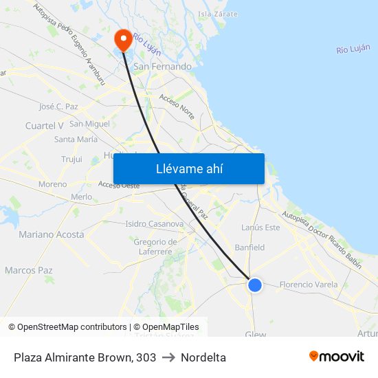 Plaza Almirante Brown, 303 to Nordelta map