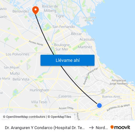 Dr. Aranguren Y Condarco (Hospital Dr. Teodoro Álvarez) to Nordelta map