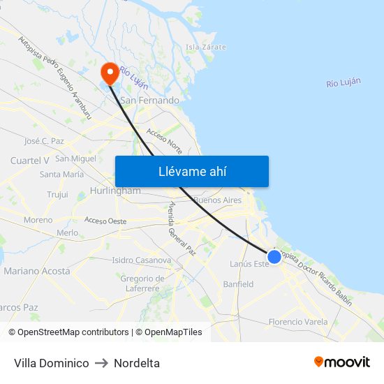 Villa Dominico to Nordelta map