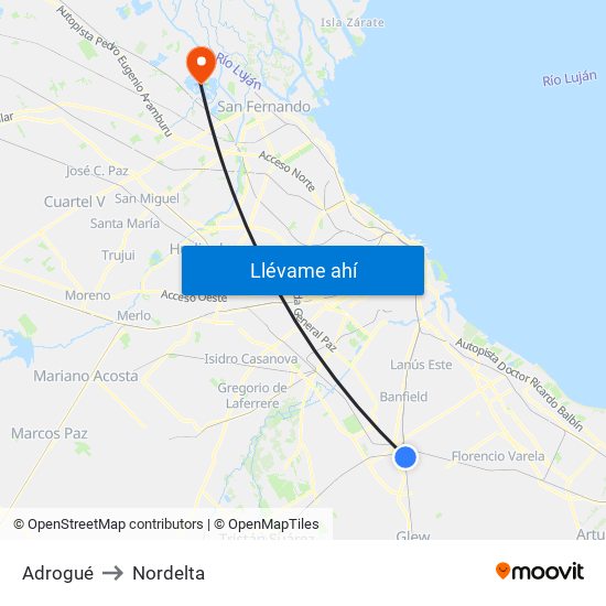 Adrogué to Nordelta map
