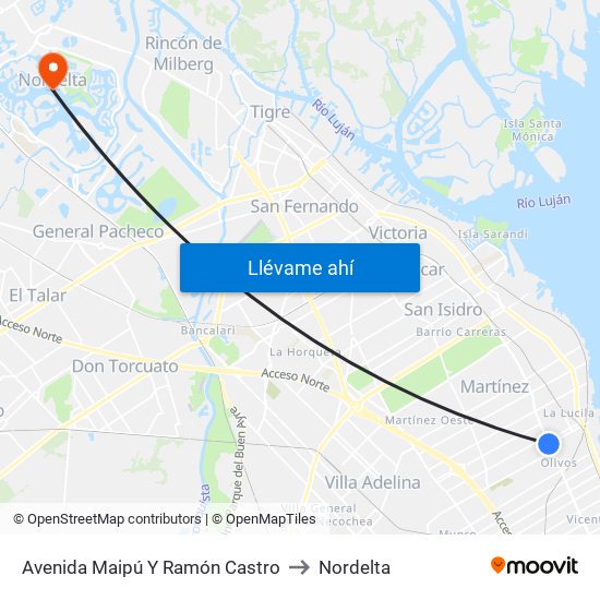 Avenida Maipú Y Ramón Castro to Nordelta map