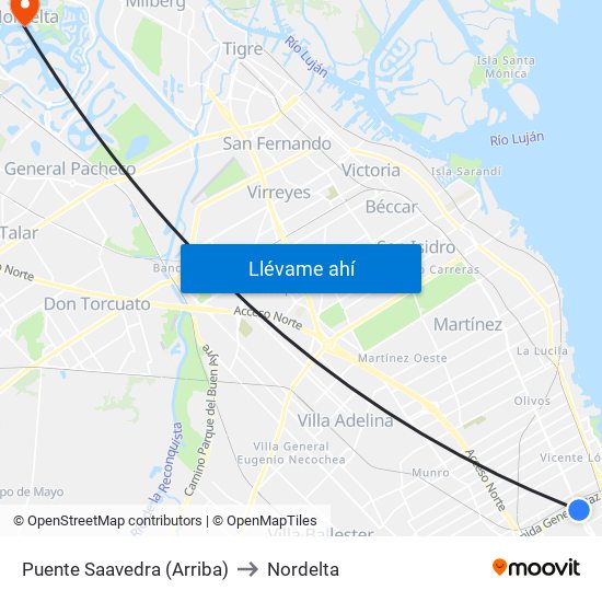 Puente Saavedra (Arriba) to Nordelta map