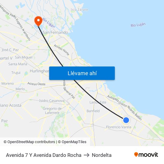 Avenida 7 Y Avenida Dardo Rocha to Nordelta map