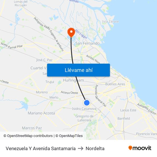Venezuela Y Avenida Santamaría to Nordelta map