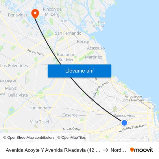 Avenida Acoyte Y Avenida Rivadavia (42 - 135) to Nordelta map