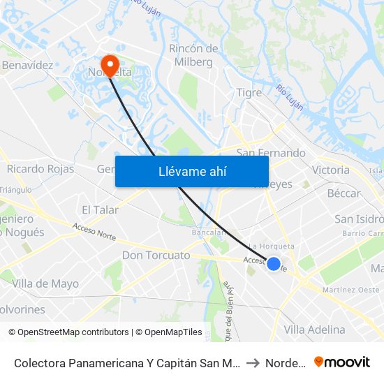 Colectora Panamericana Y Capitán San Martín to Nordelta map