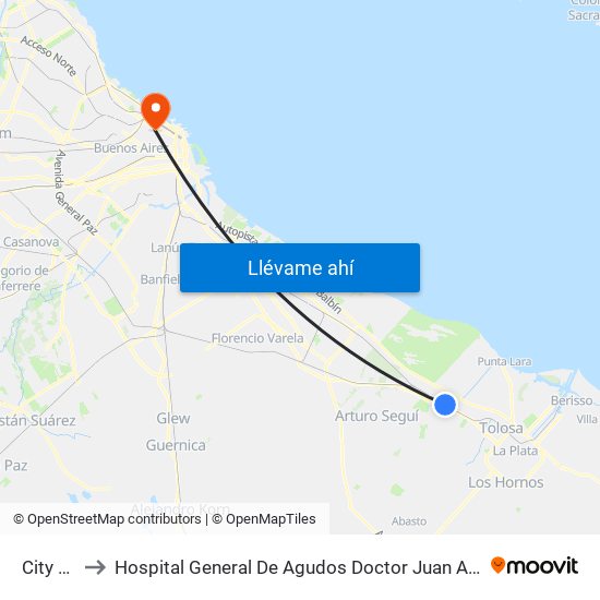 City Bell to Hospital General De Agudos Doctor Juan A. Fernández map