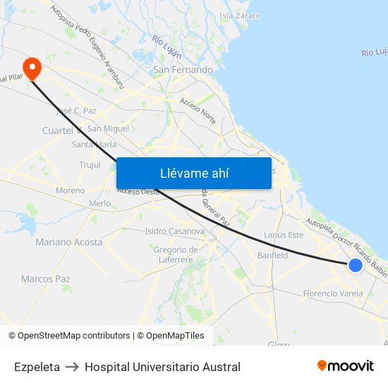 Ezpeleta to Hospital Universitario Austral map