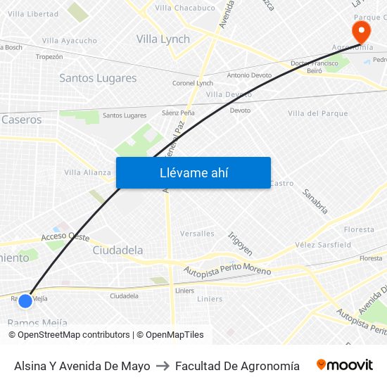 Alsina Y Avenida De Mayo to Facultad De Agronomía map