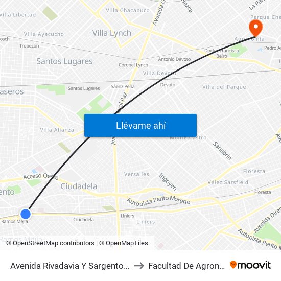Avenida Rivadavia Y Sargento Cabral to Facultad De Agronomía map