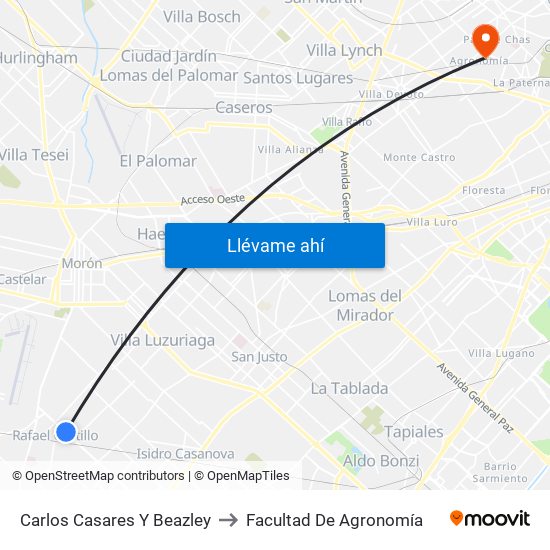 Carlos Casares Y Beazley to Facultad De Agronomía map