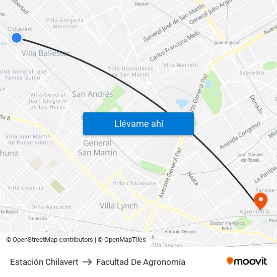 Estación Chilavert to Facultad De Agronomía map