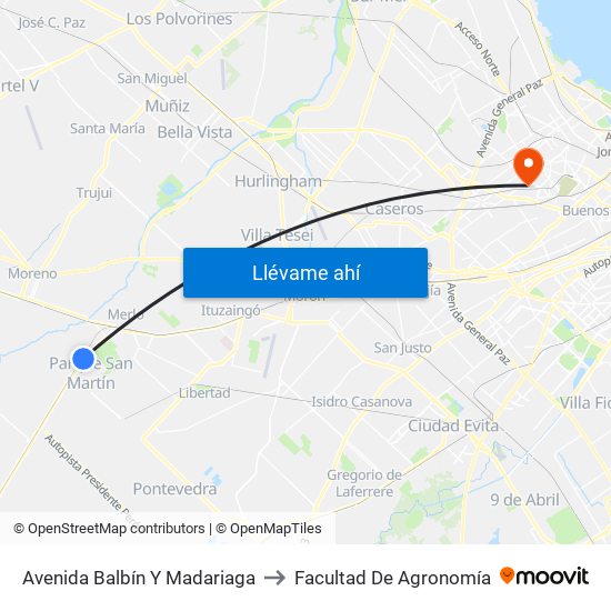 Avenida Balbín Y Madariaga to Facultad De Agronomía map