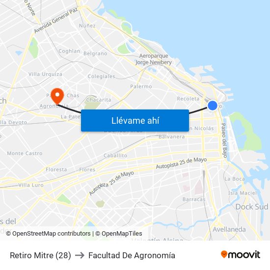 Retiro Mitre (28) to Facultad De Agronomía map