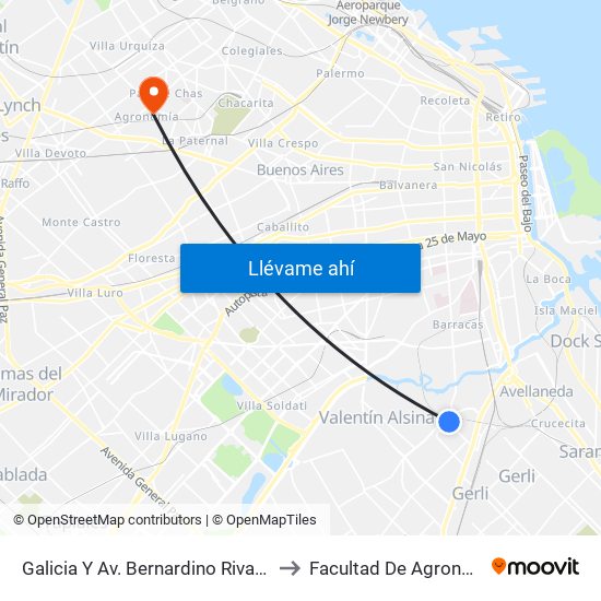 Galicia Y Av. Bernardino Rivadavia to Facultad De Agronomía map