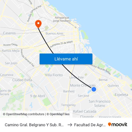 Camino Gral. Belgrano Y Sub. Roque Cisterna to Facultad De Agronomía map