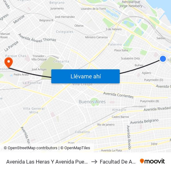 Avenida Las Heras Y Avenida Pueyrredón (60 - 102) to Facultad De Agronomía map